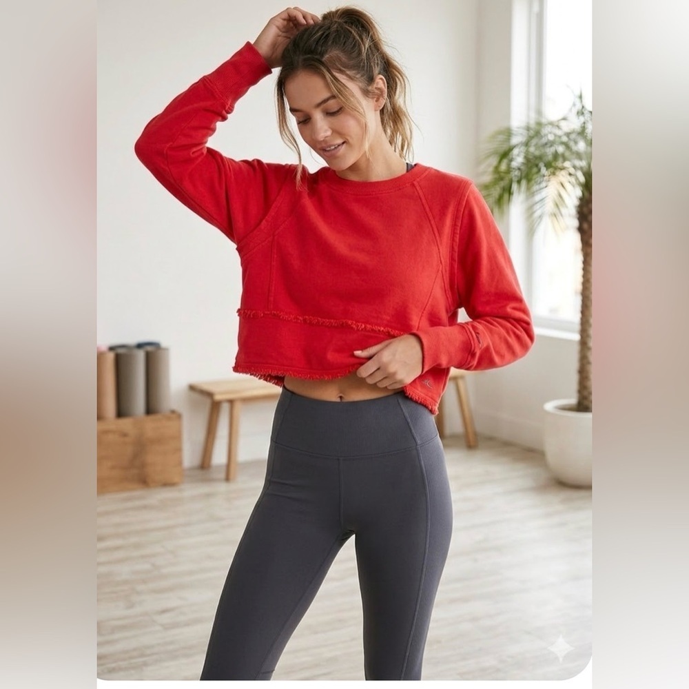FP Movement  Free People Where The Wind Blows Sweatshirt Victory Raw Hem Size Xs